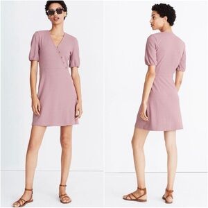 Madewell Dress Cross-Front Button Short Sleeve Mini Textured Purple 2X